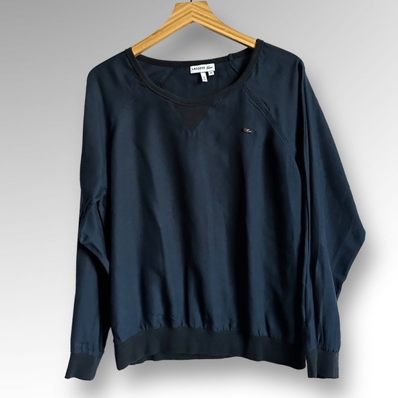 Lacoste Women's Navy Cotton And Silk Blend Round Neck Sweater Sz 40 - Picture 1 of 7
